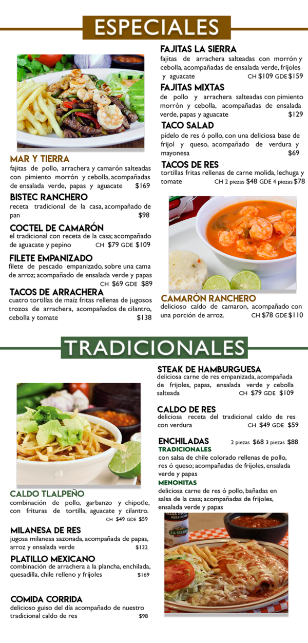 MENU KM6 Menu De Pizzeria La Sierra